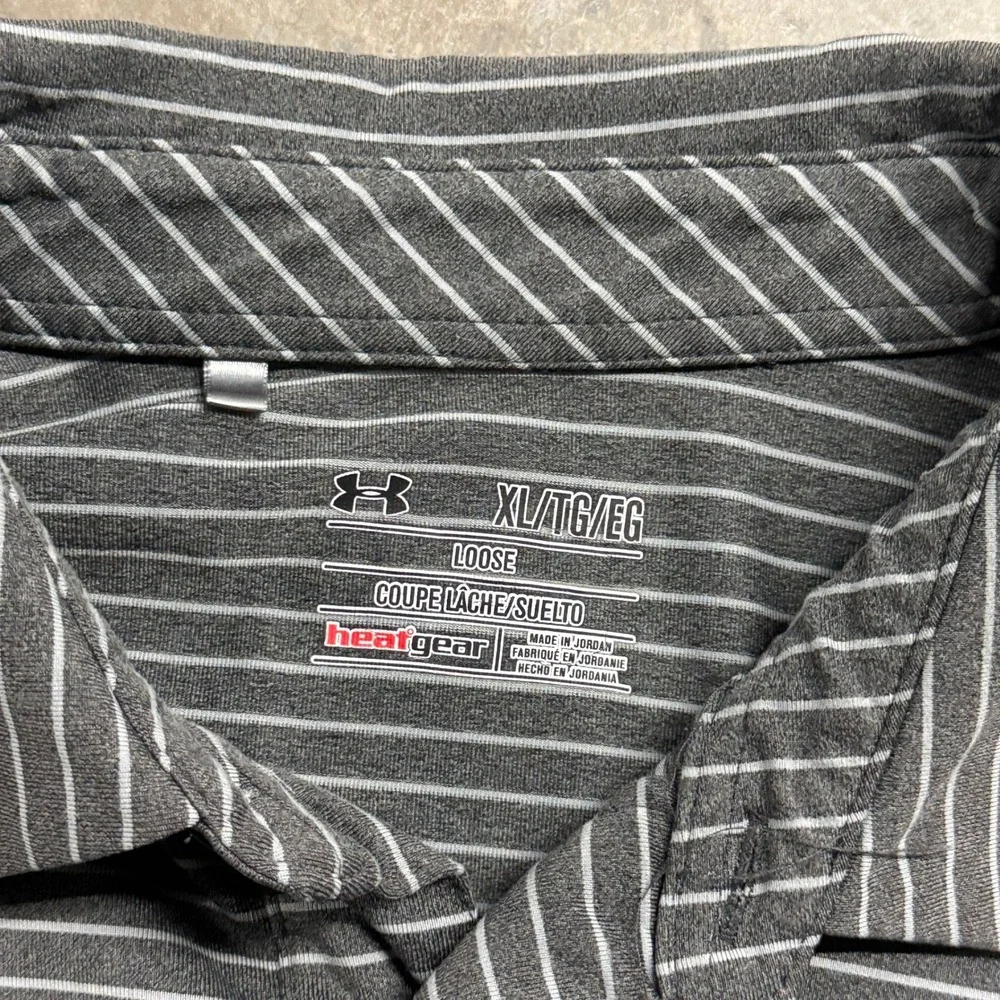 Under Armour Mens Polo Shirt XL Gray Striped‎ Loose Fit Golf Short Sleeve